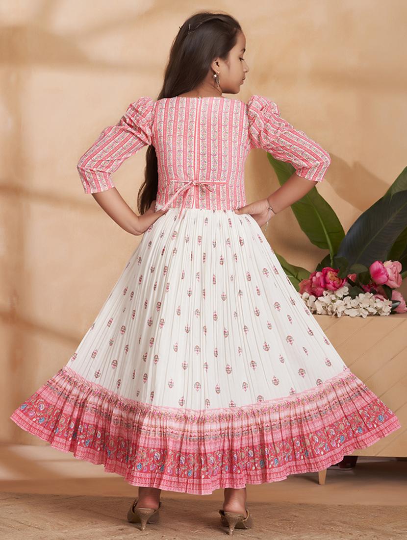 girls printed puff sleeves tiered gown - 22012111 - Standard Image - 3