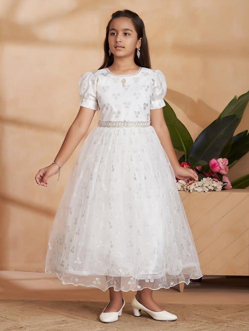 girls embellished puff sleeve fit & flare dress - 22012112 -  Standard Image - 0