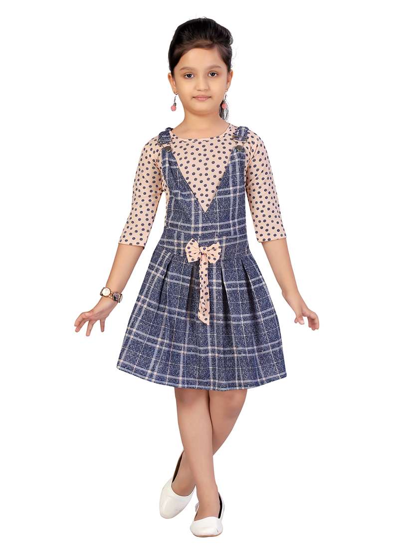 girls checkered three quarter sleeve a-line dress