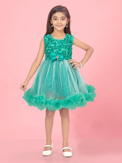 girls self designed sleeveless fit & flare dress - 22012115 -  Standard Image - 0