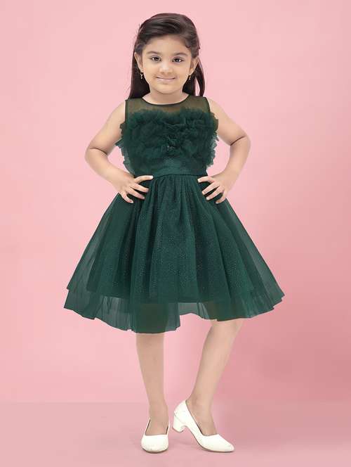 girls self designed sleeveless fit & flare dress - 22012116 -  Standard Image - 0