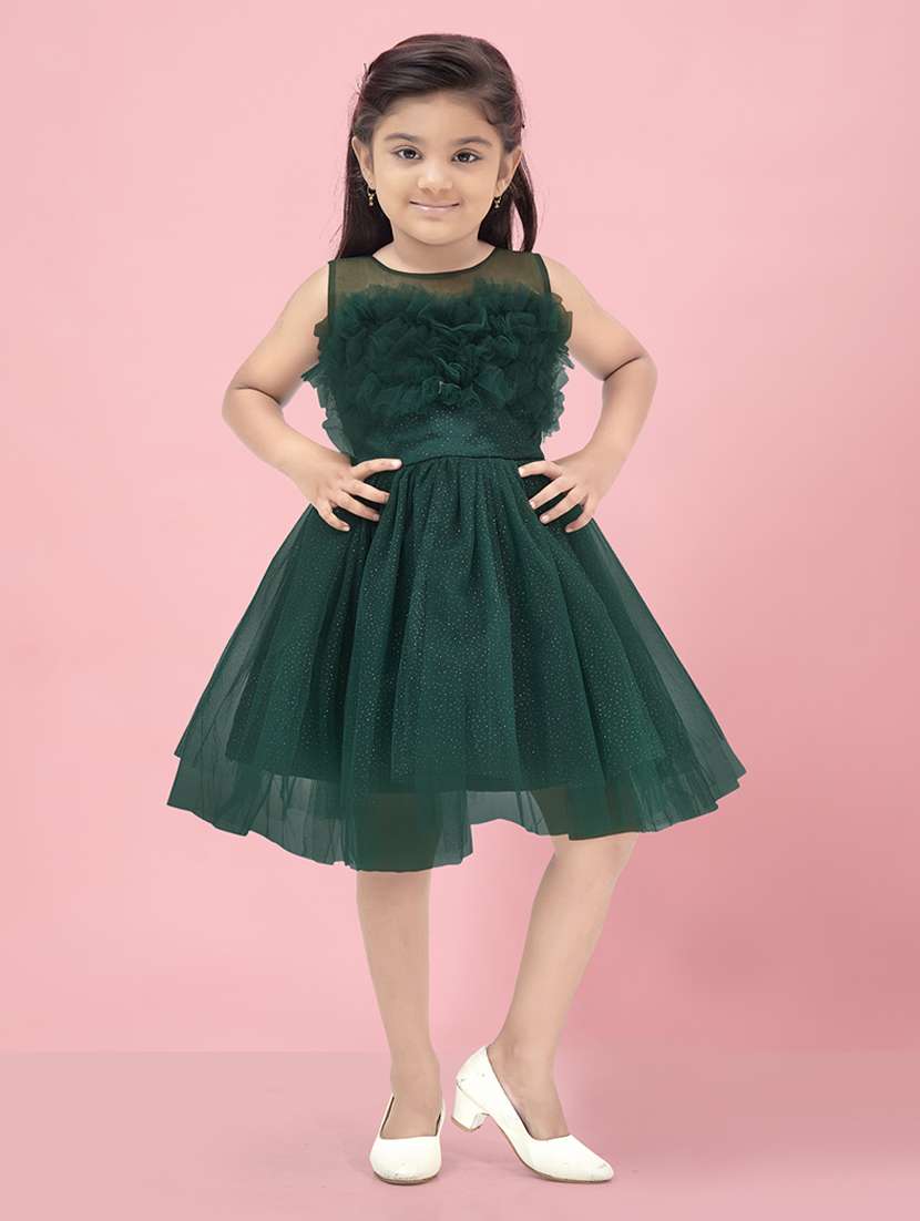 girls self designed sleeveless fit & flare dress