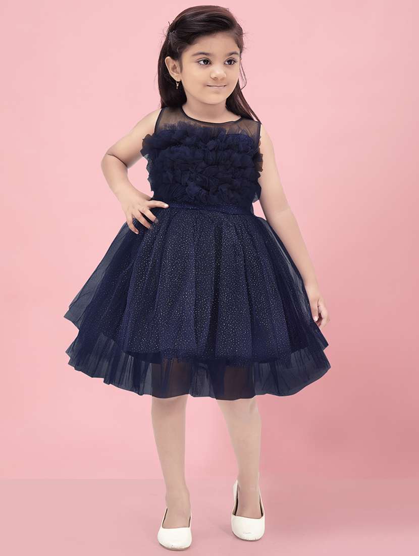 girls solid sleeveless fit & flare dress