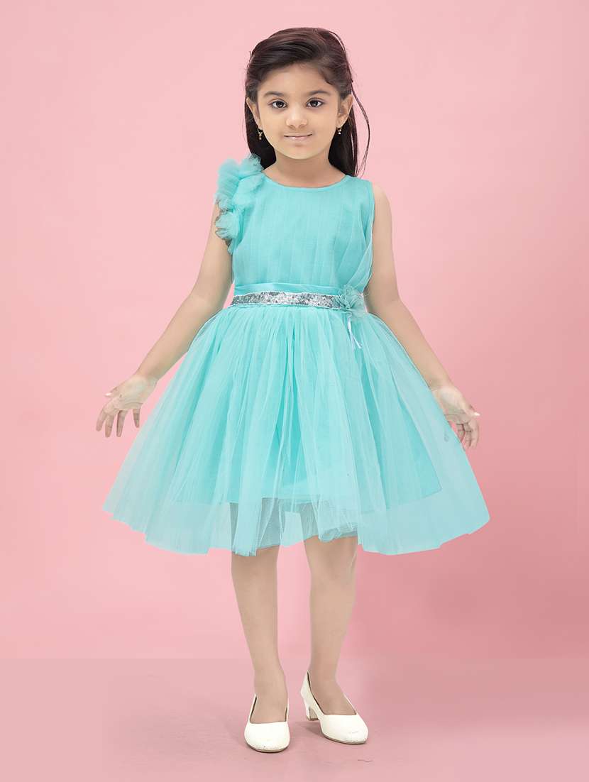 girls solid sleeveless fit & flare dress