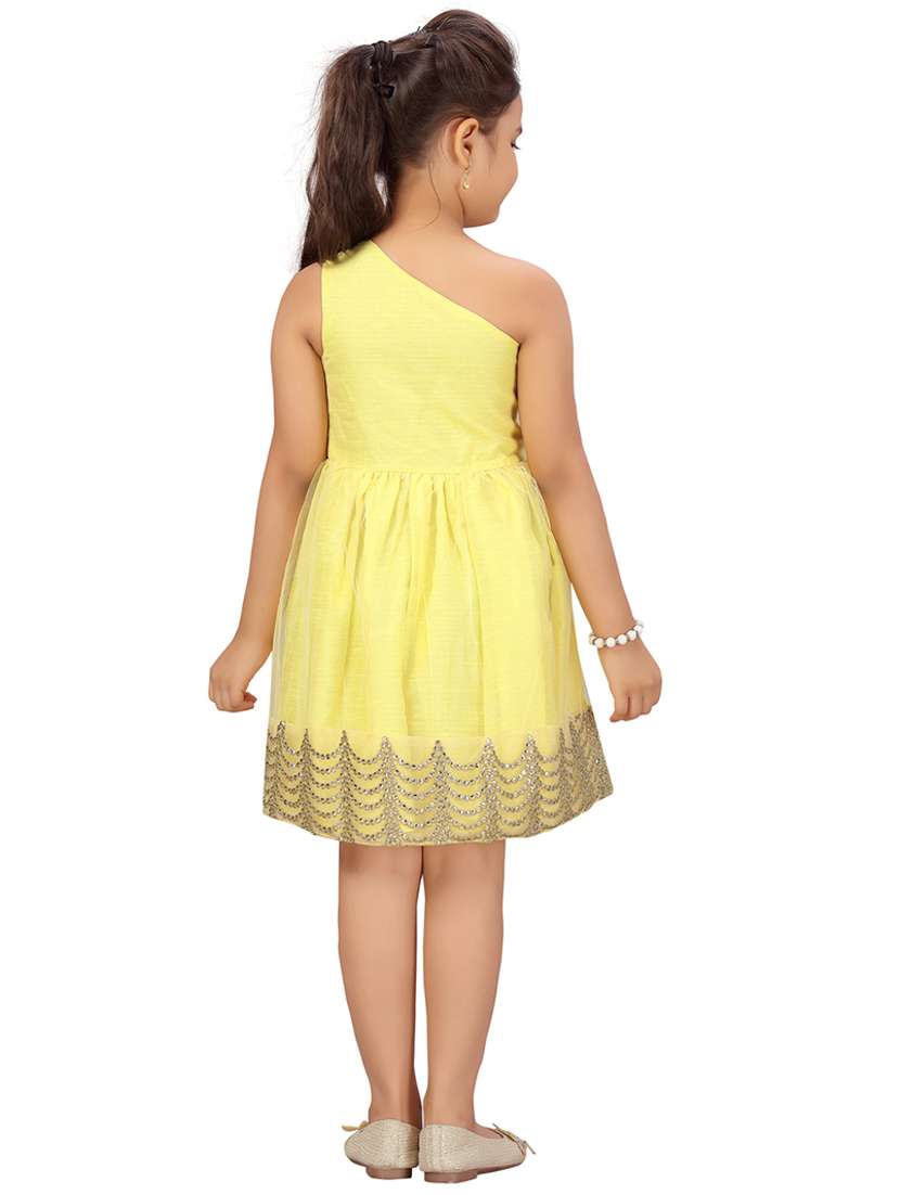 yellow embellished single shoulder fit & flare dress - 22012120 -  Standard Image - 3
