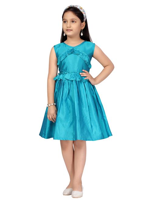 girls solid sleeveless fit & flare dress - 22012121 - Standard Image - 0