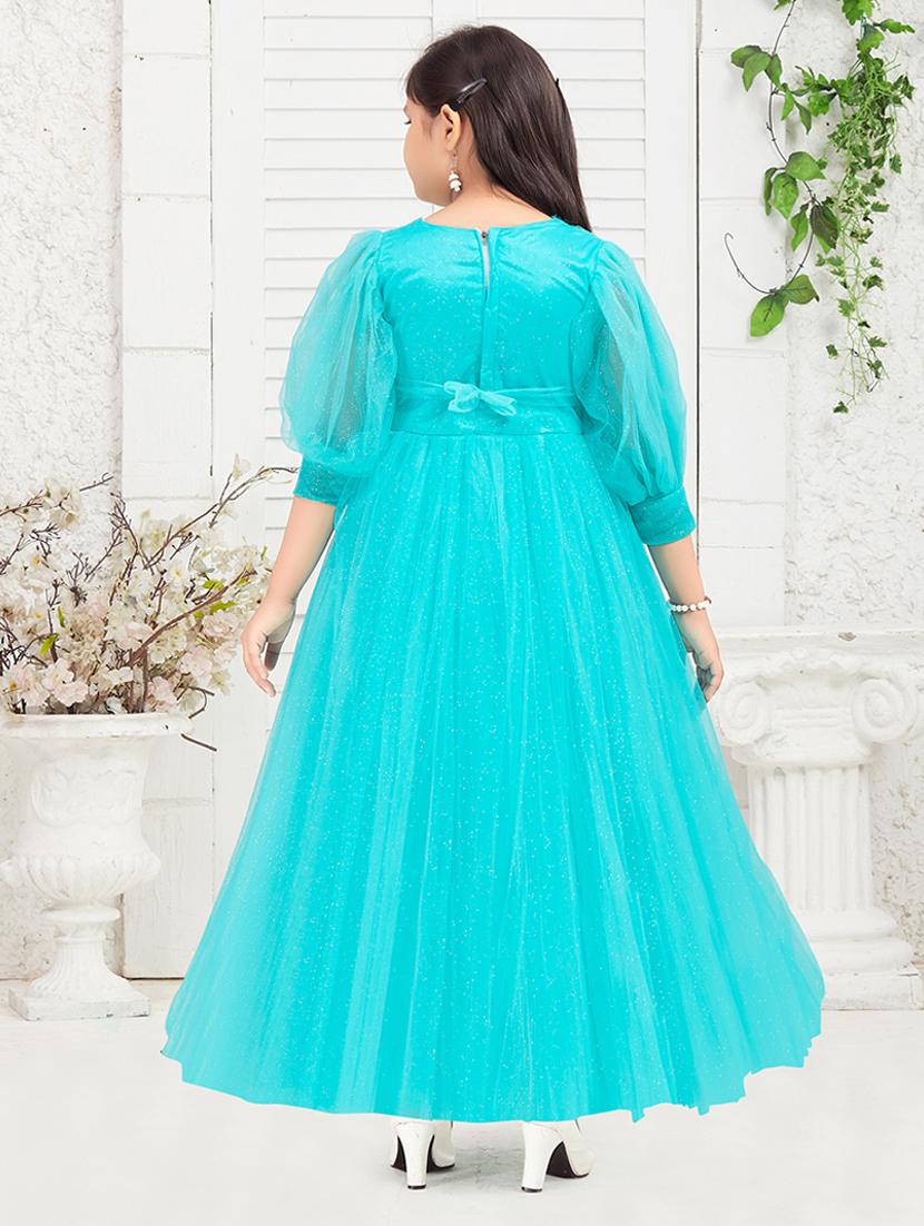 girls solid puff sleeves fit & flare dress - 22012122 - Standard Image - 3