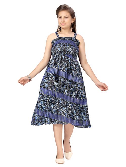 girls printged shoulder strap fit & flare dress - 22012125 -  Standard Image - 0