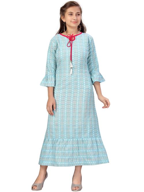 girls printed bell sleeves tiered gown - 22012126 -  Standard Image - 0