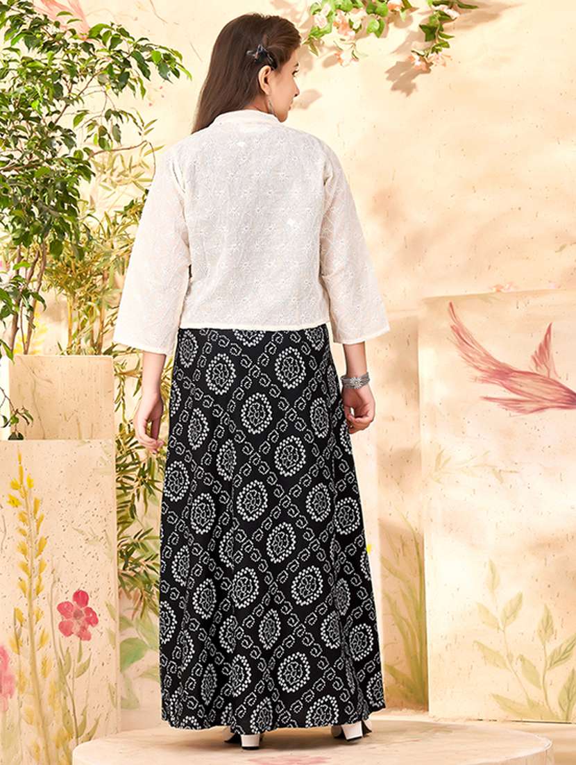 girls printed a-line gown with jacket - 22012131 -  Standard Image - 3