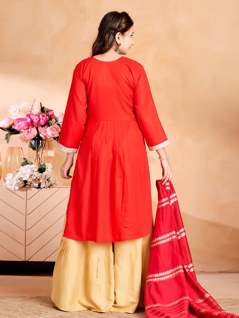 girls embroidered kurta palazzo set with dupatta - 22012140 - Standard Image - 3