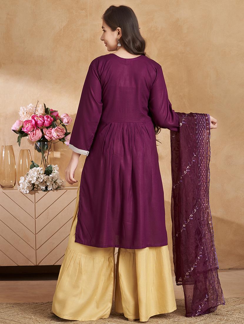 girls embroidered kurta palazzo set with dupatta - 22012141 - Standard Image - 3