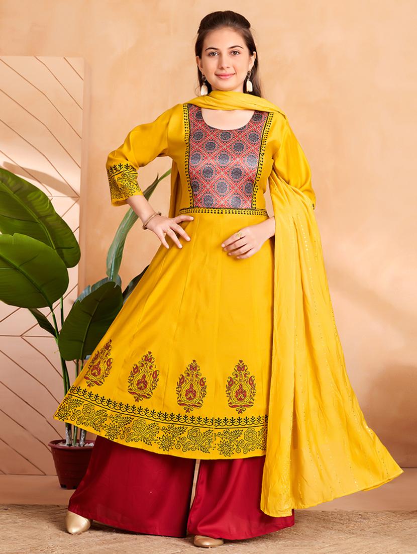 girls printed kurta palazzo set with dupatta - 22012142 - Zoom Image - 0