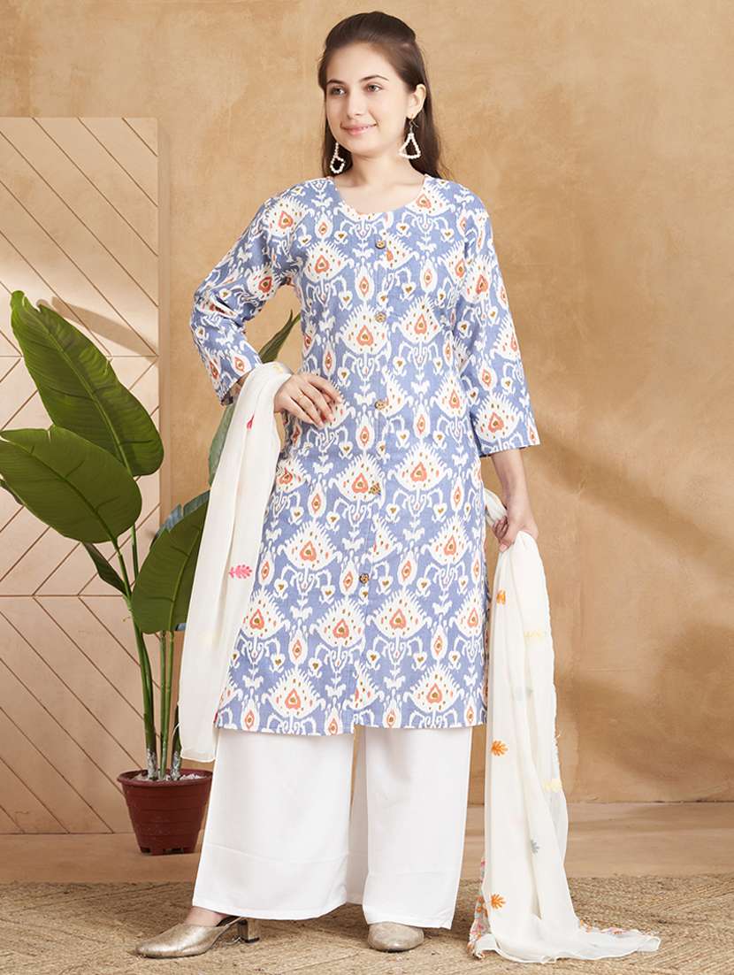 girls printed kurta palazzo set with dupatta