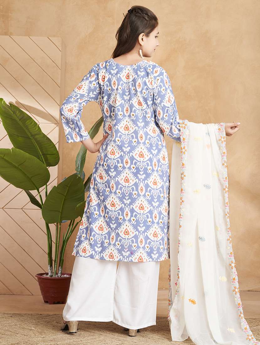 girls printed kurta palazzo set with dupatta - 22012145 -  Standard Image - 3