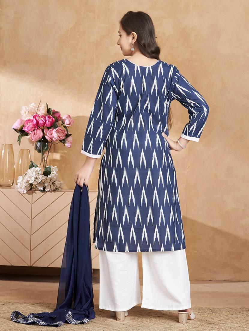 girls printed round neck kurta and pant set with dupataa - 22012147 -  Standard Image - 3