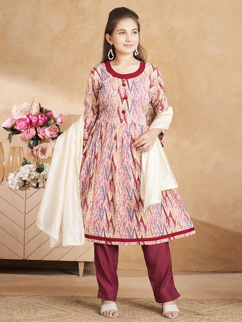 girls printed kurta pant set with dupatta - 22012148 -  Standard Image - 0
