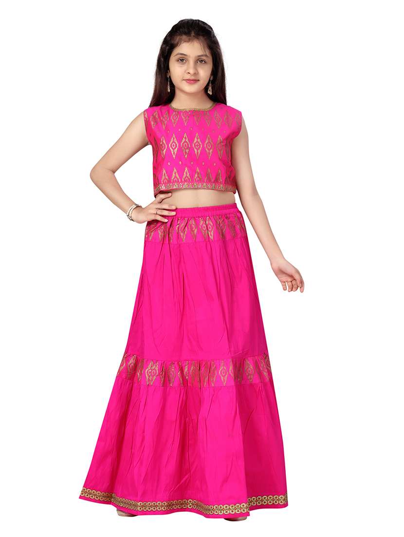 pink tiered silk blend lehenga choli set