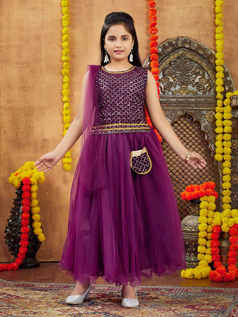 girls embroidered sleeveless lehenga choli set - 22012155 -  Zoom Image - 0
