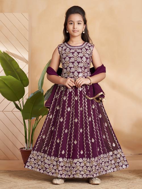 girls embroidered sleeveless lehenga choli set - 22012158 - Standard Image - 0