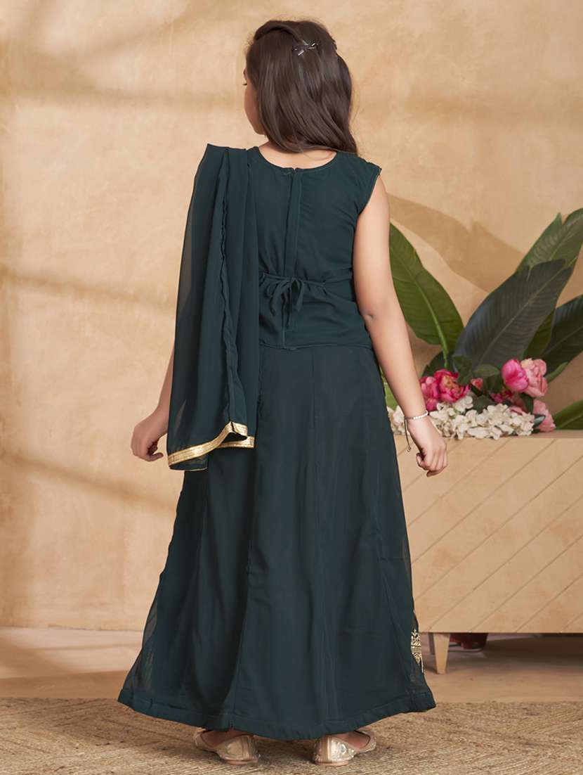 girls embroidered sleeveless lehenga choli set - 22012160 -  Standard Image - 3