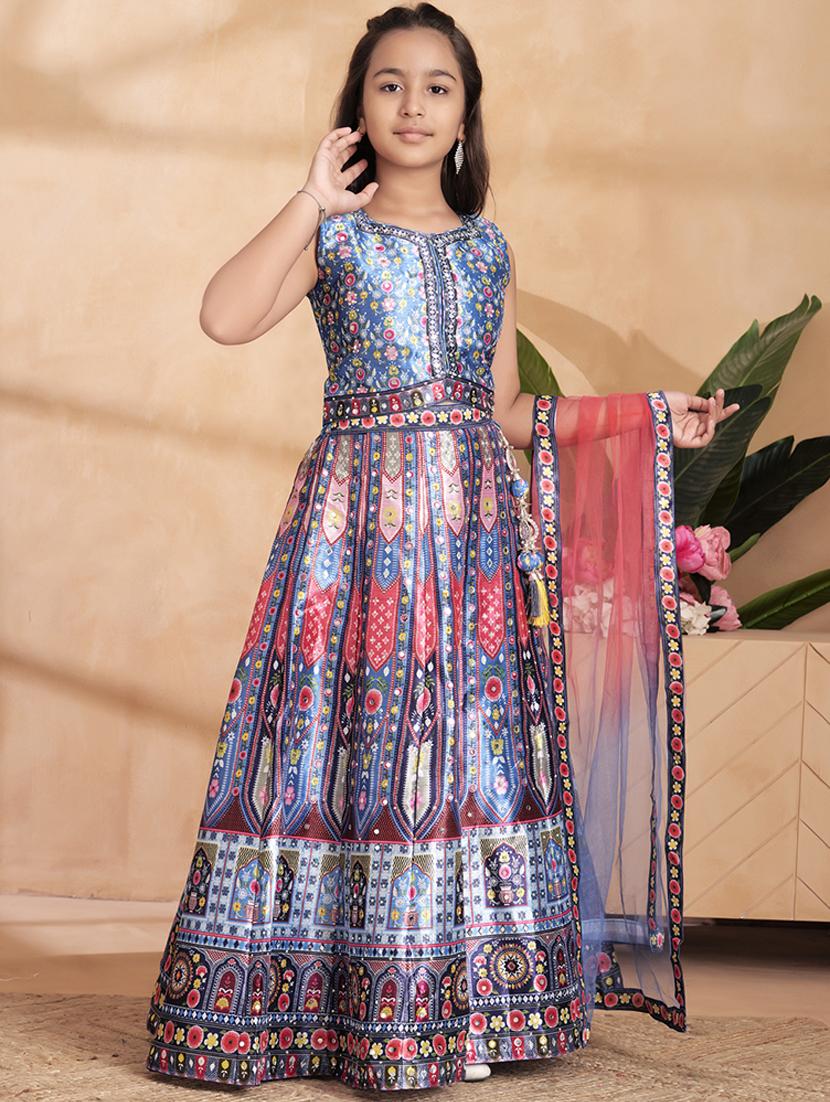 girls embroidered sleeveless lehenga choli set - 22012164 -  Zoom Image - 0