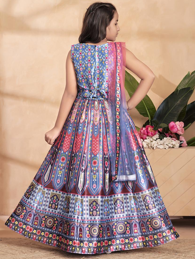 girls embroidered sleeveless lehenga choli set - 22012164 - Standard Image - 3