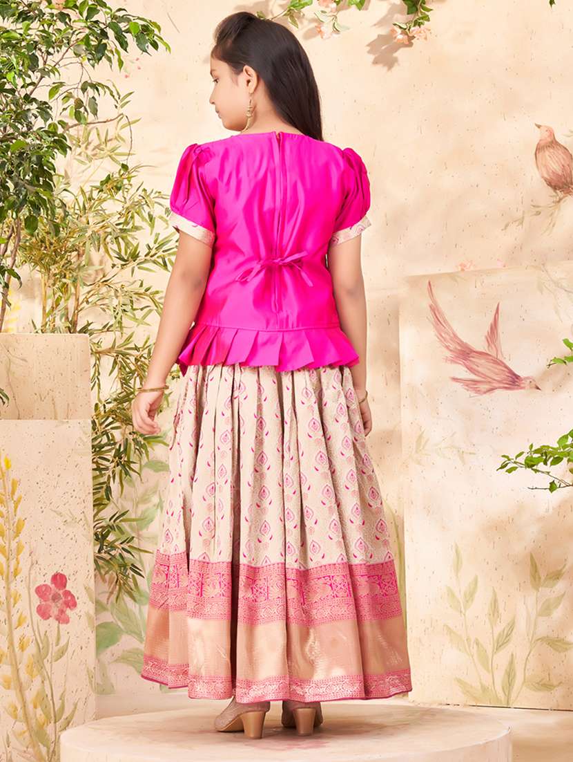girls embroidered puff sleeve lehenga choli set - 22012165 -  Standard Image - 3