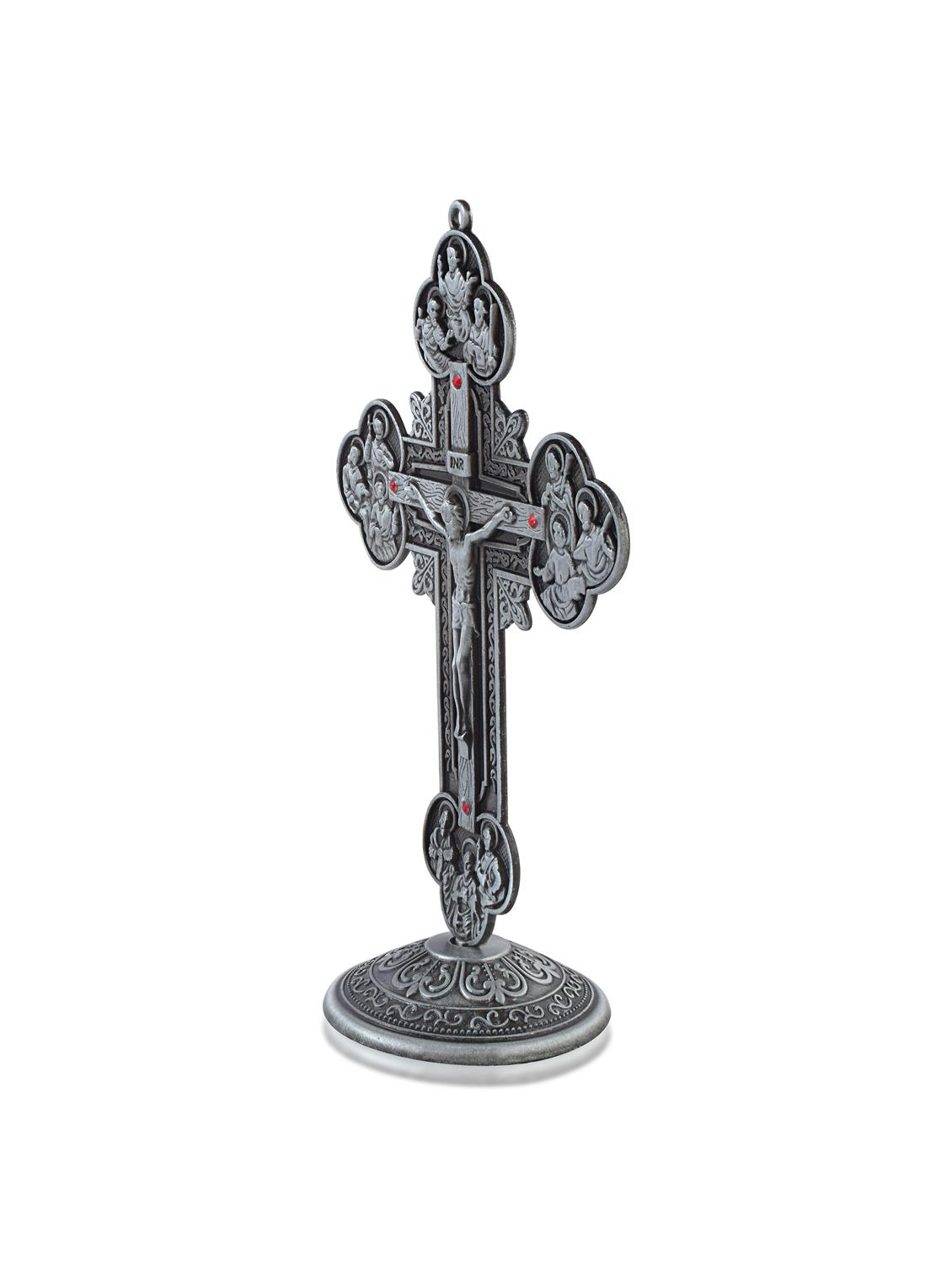 brass antique silver christian jesus cross crucifix stand home decor - 22012167 - Standard Image - 3