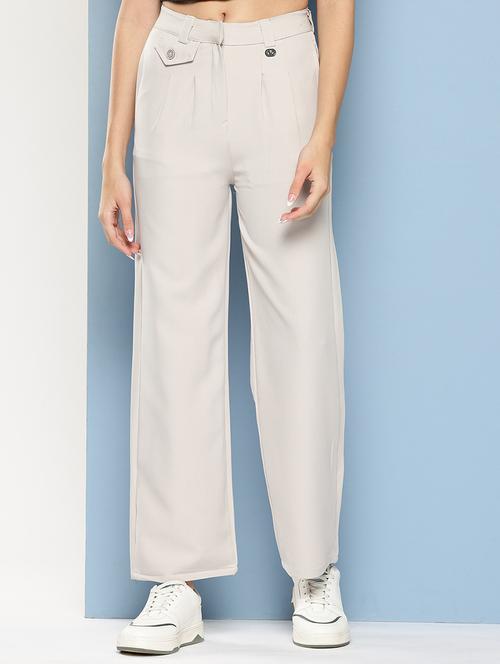 girls solid high rise straight trouser - 22012188 - Standard Image - 0