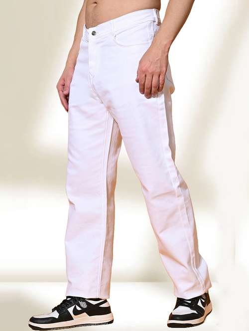 men white solid mid rise relaxed fit jeans - 22012197 - Standard Image - 0