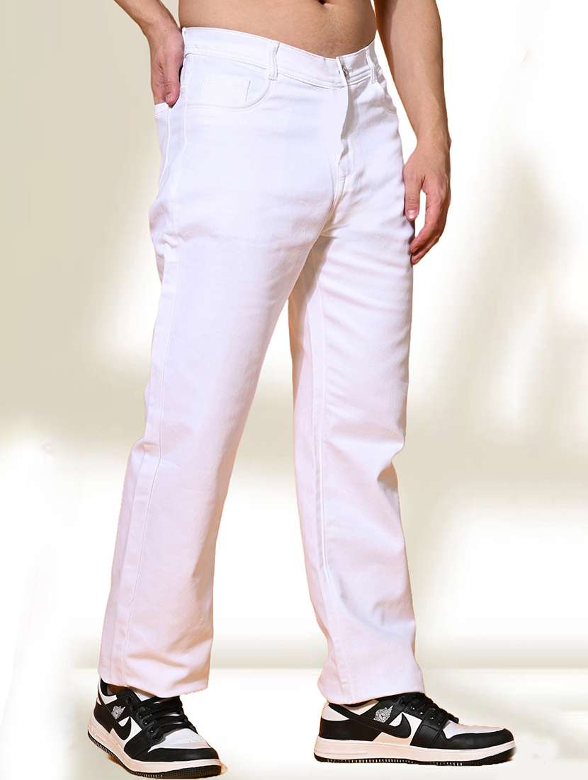 men white solid mid rise relaxed fit jeans