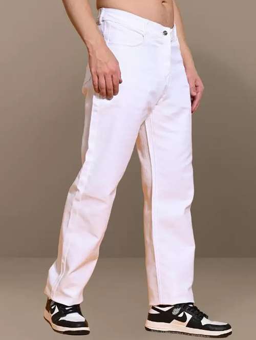 men white solid mid rise relaxed fit jeans - 22012201 - Standard Image - 0
