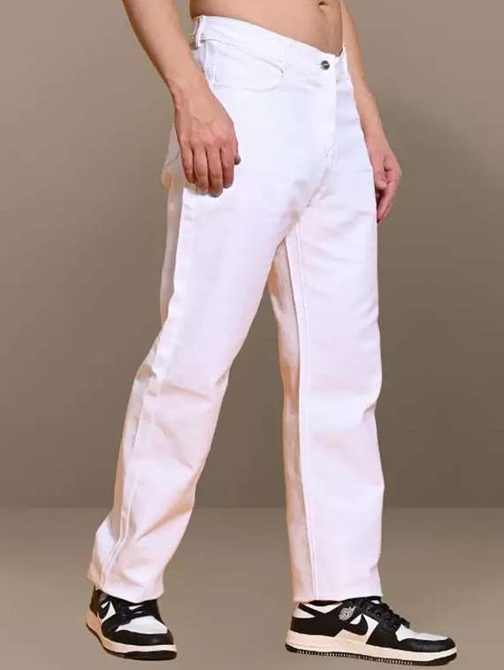men white solid mid rise relaxed fit jeans - 22012201 - Zoom Image - 0