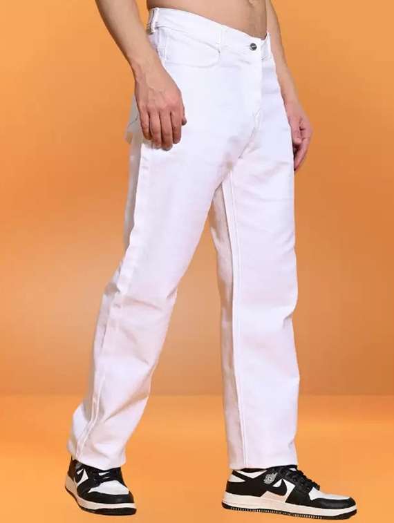 men white solid mid rise relaxed fit jeans