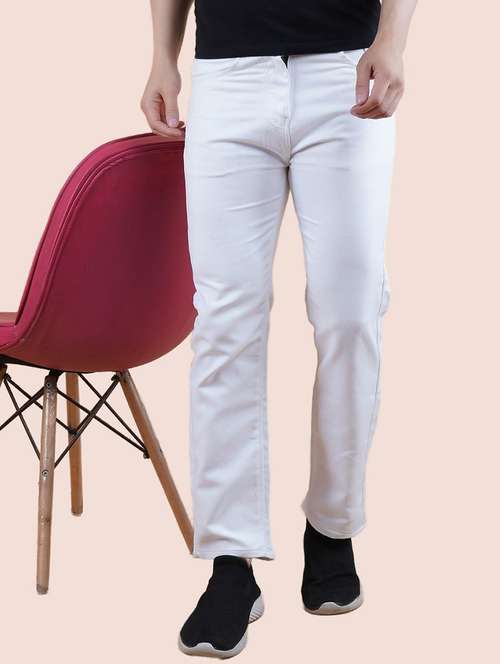 men white solid mid rise straight fit jeans - 22012215 - Standard Image - 0