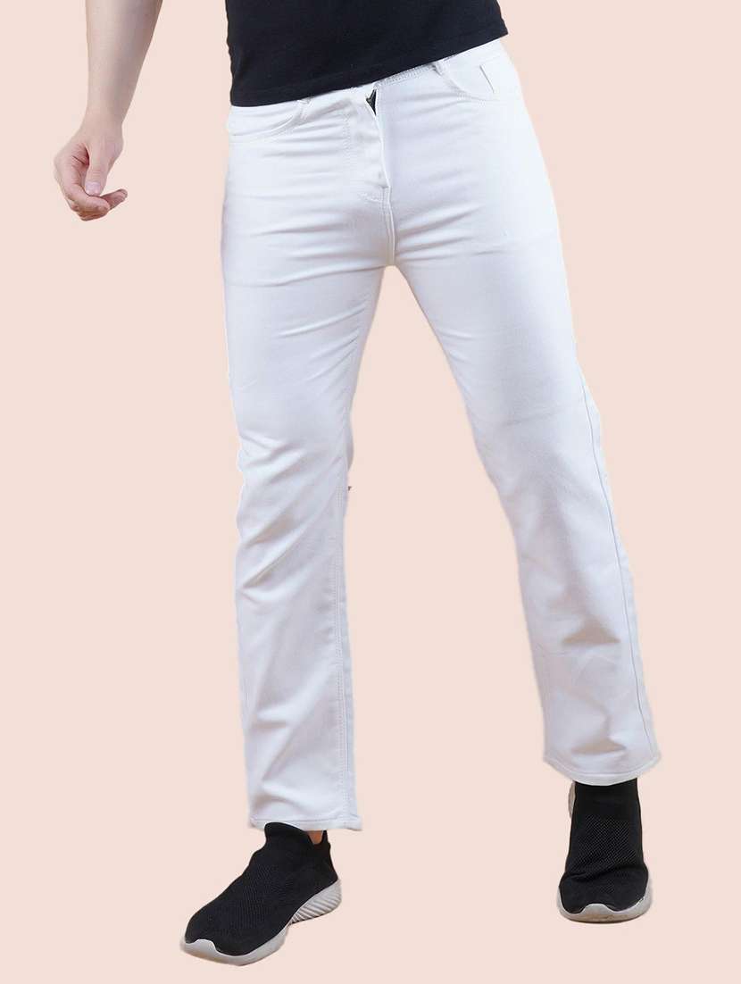 men white solid mid rise straight fit jeans
