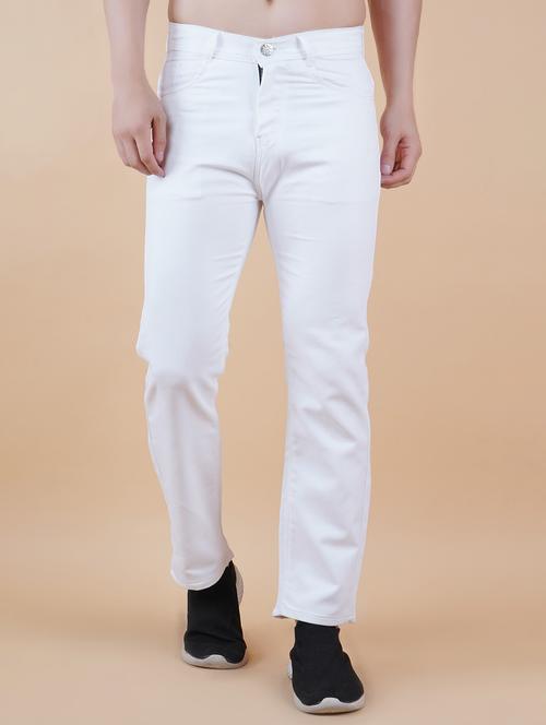 men white plain mid rise straight fit jeans - 22012224 - Standard Image - 0