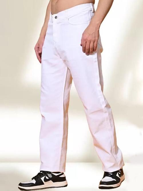men white solid mid rise relaxed fit jeans - 22012228 - Standard Image - 0