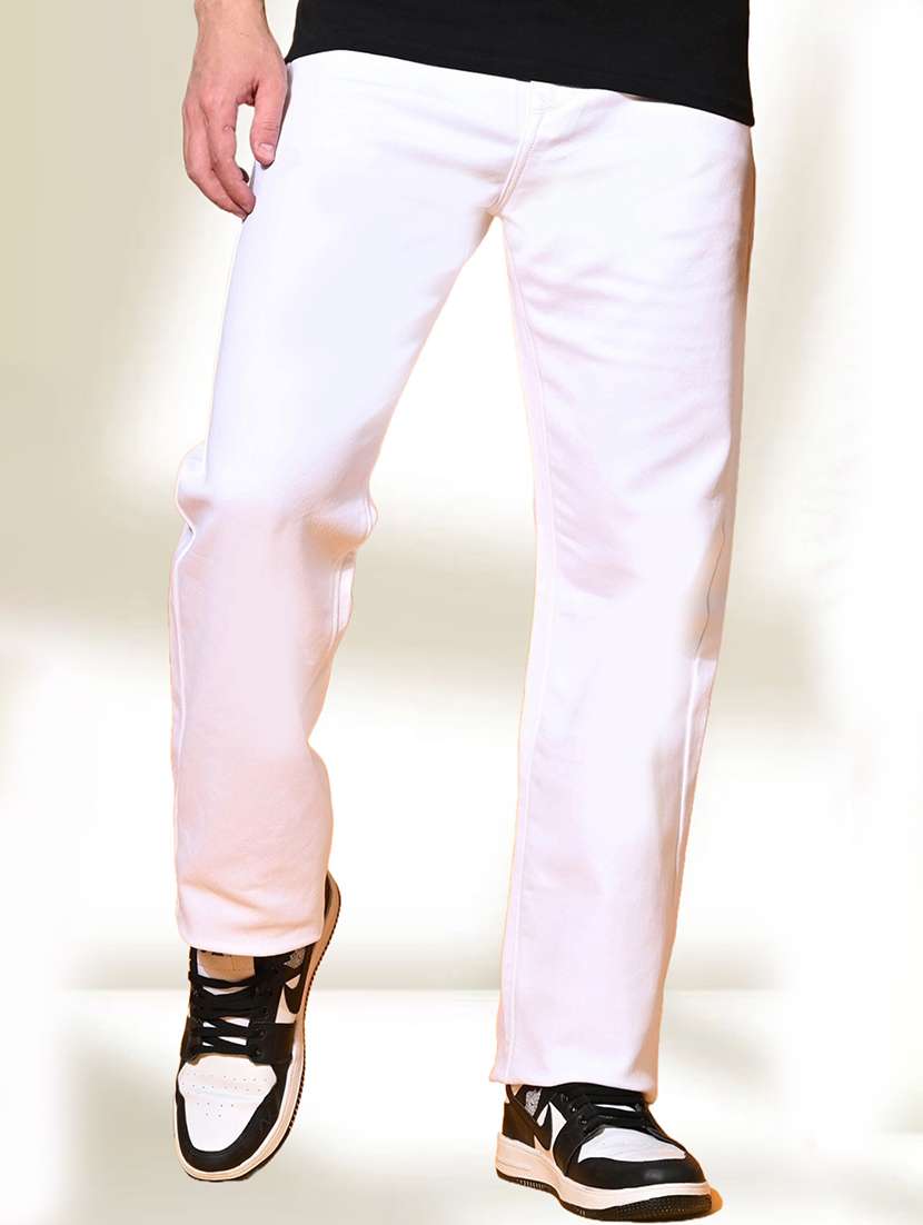 men white solid mid rise relaxed fit jeans
