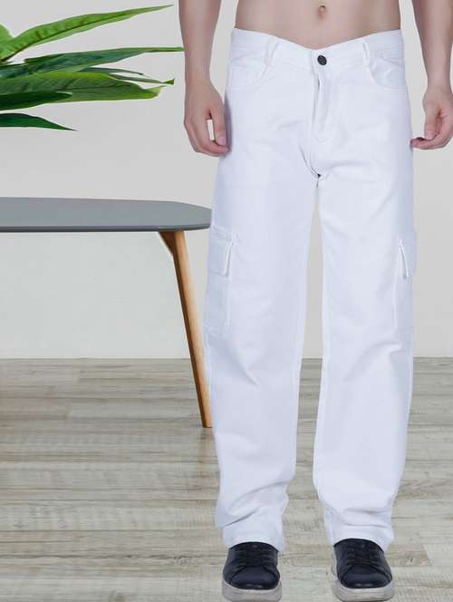 men white solid mid rise relaxed fit jeans - 22012234 - Standard Image - 0