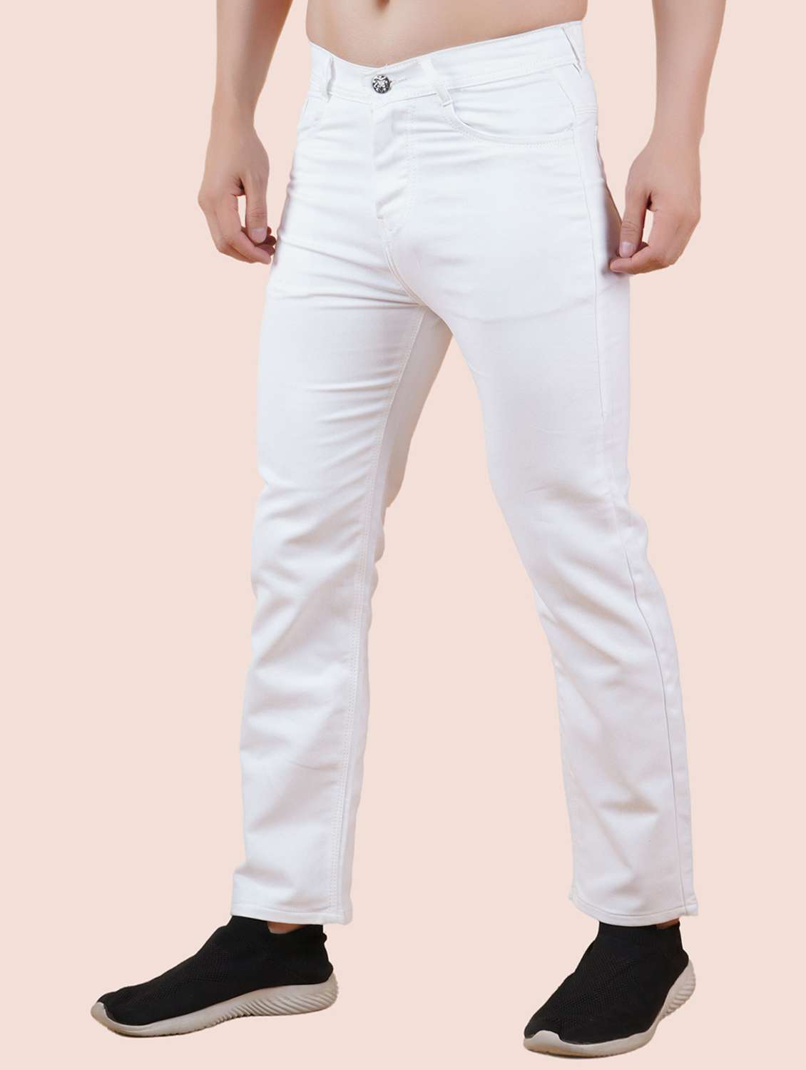men white solid mid rise straight fit jeans