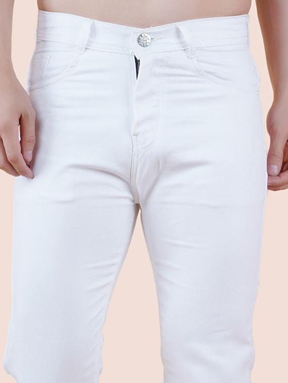men white plain mid rise straight fit jeans - 22012248 - Standard Image - 3