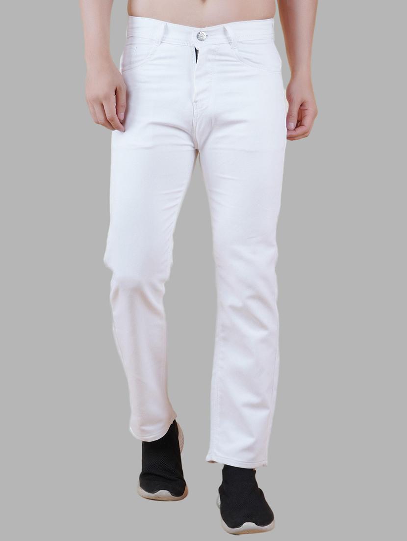 men white plain mid rise straight fit jeans - 22012249 - Zoom Image - 0