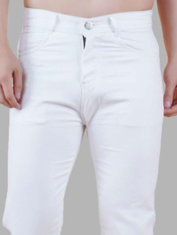 men white plain mid rise straight fit jeans - 22012249 - Standard Image - 3