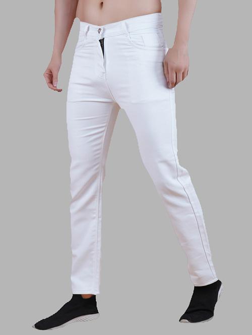men white plain mid rise straight fit jeans - 22012250 - Standard Image - 0