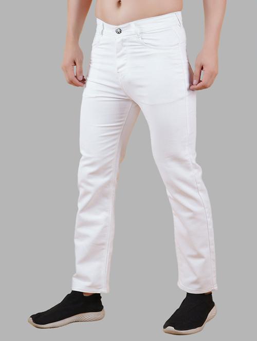 men white plain mid rise straight fit jeans - 22012253 -  Standard Image - 0
