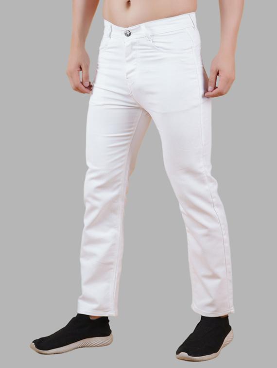 men white plain mid rise straight fit jeans - 22012253 -  Zoom Image - 0