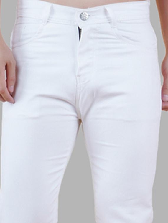 men white plain mid rise straight fit jeans - 22012253 - Standard Image - 3