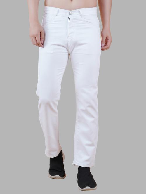 men white plain mid rise straight fit jeans - 22012254 -  Standard Image - 0